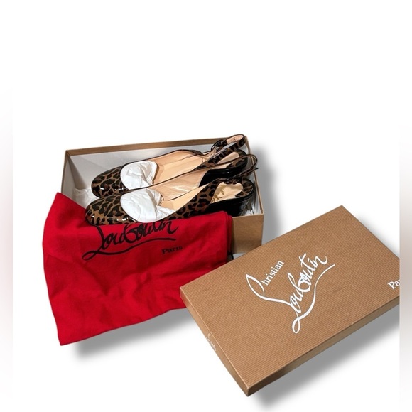 Authenticated Christian Louboutin Patent Cynthia Leopard Sling Back Wedge Heels - Picture 5 of 15